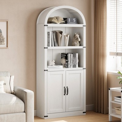 Bookcase with Doors Arched Bookshelf 71.65in Tall Bookcase Farmhouse Cabinet with Shelves