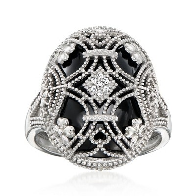 Ross-Simons Onyx Overlay Ring With Diamonds in Sterling Silver