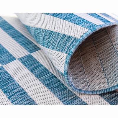 Coastal Breeze Light Aqua and Ivory Striped 7x10 Outdoor Rug