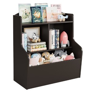 2-Tier Kids Toy Storage Organizer KS001 - 5 Compartment Bookcase with 3 Drawers | PB+MDF Material | Espresso Finish | for Bedroom/Kindergarten - 1 of 4