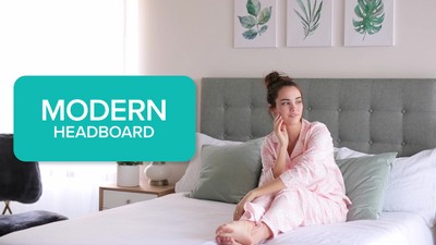 Gray Tufted Upholstered Full Headboard with Button Accents