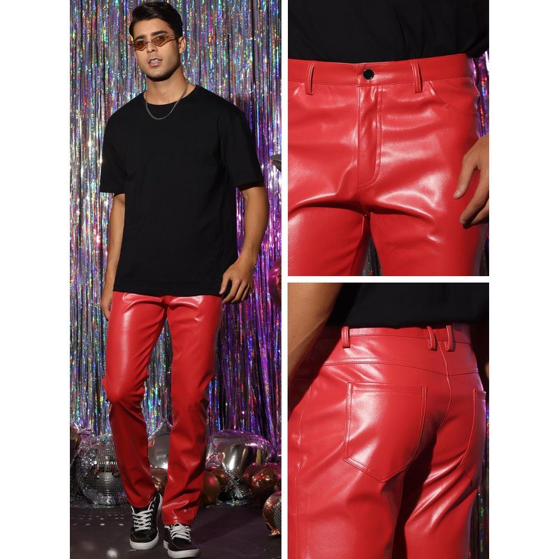 Lars Amadeus Men's Slim Fit Solid Color Nightclub Disco Faux Leather Pants, 5 of 6