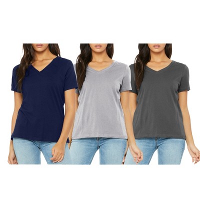 Blue Ice  Women's Loose Fitting  Short Sleeve V-Neck Tee- 3 Pack