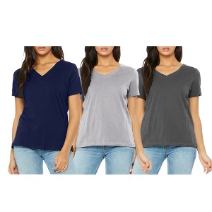 Blue Ice  Women's Loose Fitting  Short Sleeve V-Neck Tee- 3 Pack - 1 of 1