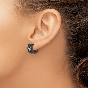 Chisel Stainless Steel Brushed Black IP-plated with Grey Carbon Fiber Star Hinged Hoop Earrings - 1 of 4
