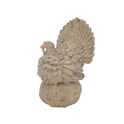 Transpac Resin Turkey on Pumpkin Figurine Decorative Object for Christmas Indoor Use Tabletop Decoration Ideal Gift for Hostess or Holiday