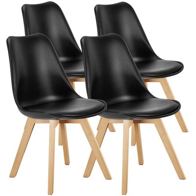 DOMETOUR Set of 4 PU Leather Upholstered Dining Chairs with Wood Legs for Kitchen Dining Living Room