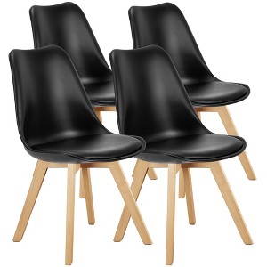 DOMETOUR Set of 4 PU Leather Upholstered Dining Chairs with Wood Legs for Kitchen Dining Living Room - 1 of 4