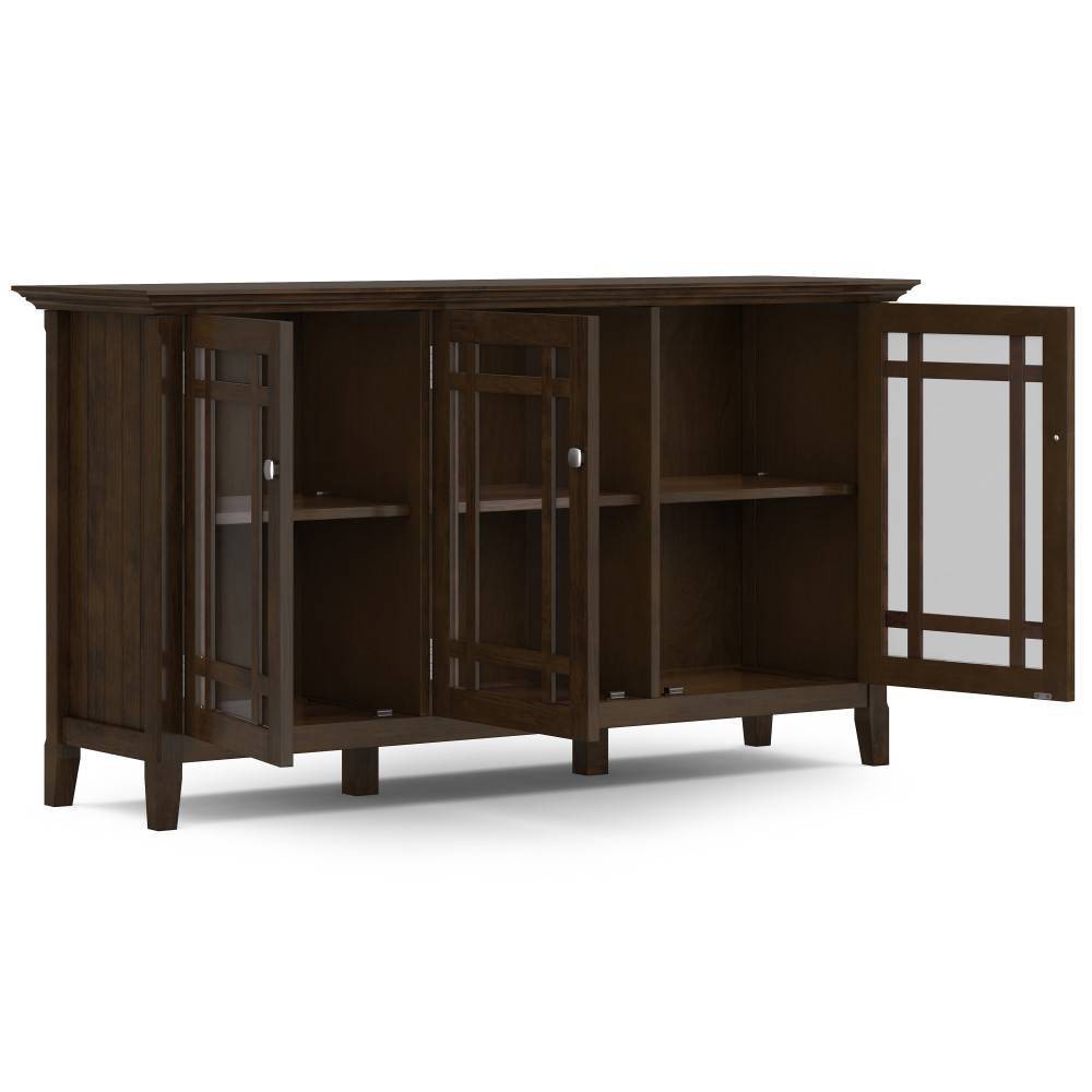 WyndenHall Freemont Wide Storage Cabinet Dark Tobacco Brown: Transitional Style, 3 Adjustable Shelves, Pine Frame