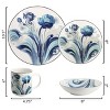 Elama Peony Garden 16 Piece Floral Design Round Porcelain Dinnerware Set in Blue - 4 of 4