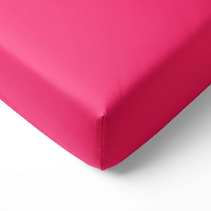 Bacati - Solid Fuschia 100 percent Cotton Universal Baby US Standard Crib or Toddler Bed Fitted Sheet, 1 of 7
