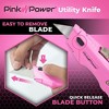 Pink Power Pink Box Cutter Retractable, Pink Utility Knife for Carpet, Cute Box Cutter Knife Heavy Duty with 3 Blades and Storage Compartment - 4 of 4