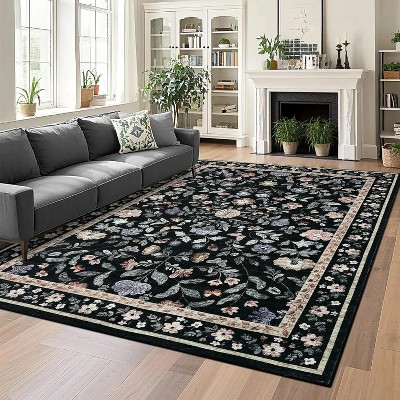 homfan Washable Runner Rug for Hallway Floral Print Kitchen Runner with Non-Slip Backing, Non-Shedding Low Pile Accent Rug
