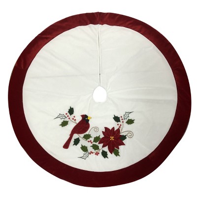 Season's Designs 48In White Tree Skirt W/ Cardinal Design