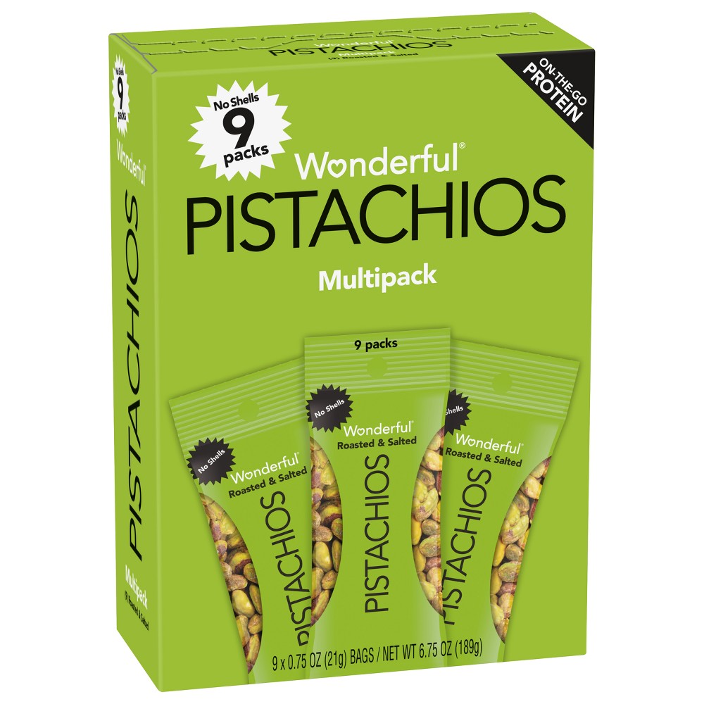 Best by 10-14/2025) Wonderful No shell Roasted Salted Pistachios Multipack - 0.75oz