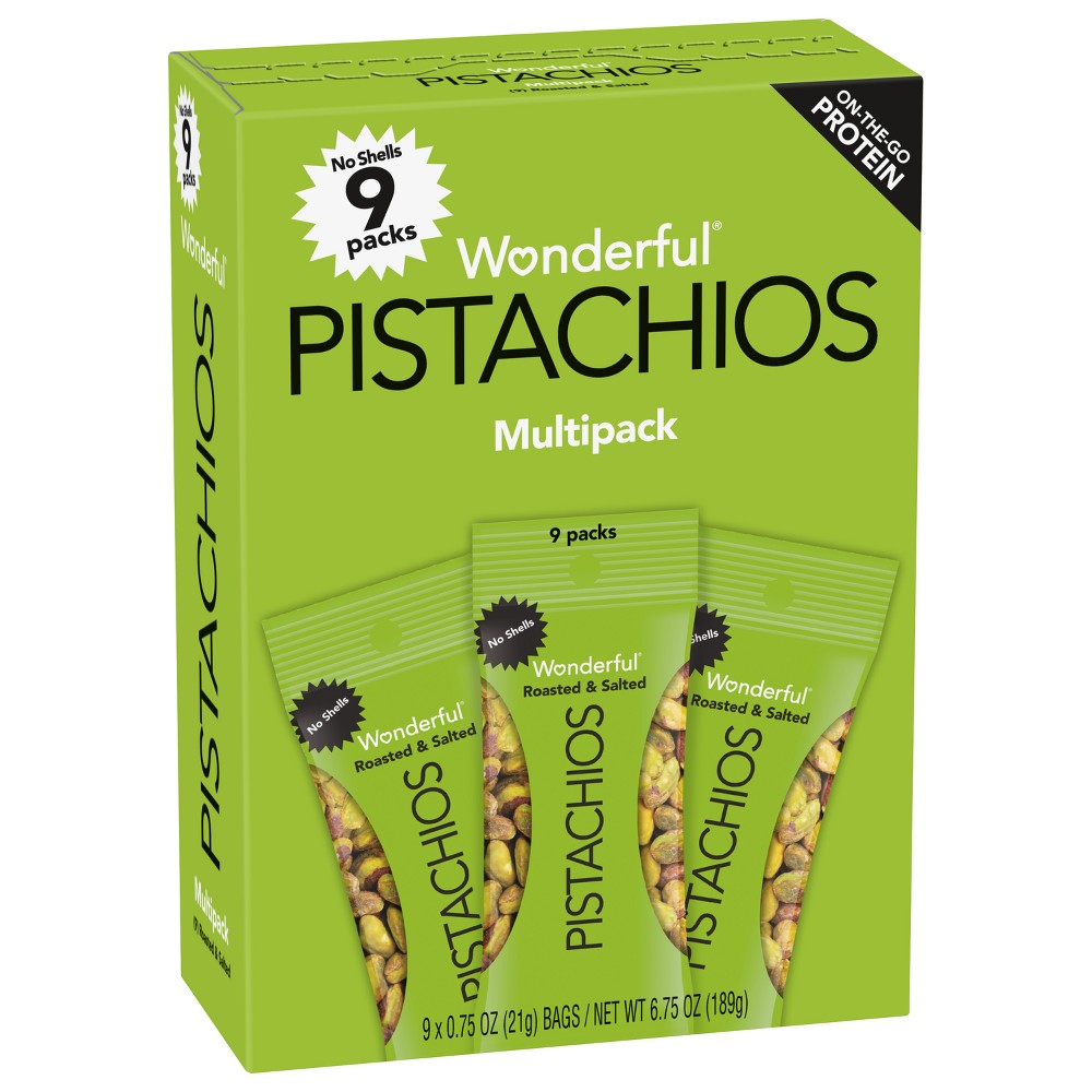 BEST BY 03/07/2025) Wonderful No shell Roasted Salted Pistachios Multipack - 0.75oz