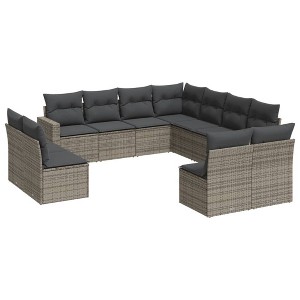 vidaXL Garden Sofa Set Grey PE rattan, powder-coated steel, fabric Large - 1 of 4