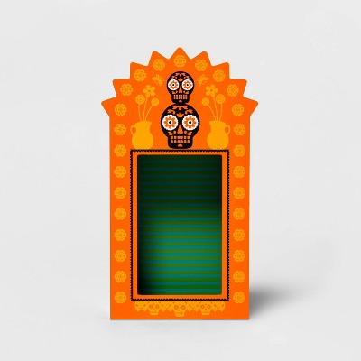 Día de Muertos Orange Two Skulls Framed Shadow Box - Designed with Luis Fitch