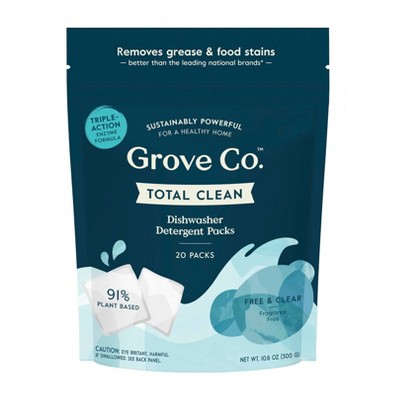 Grove Co. Total Clean Dishwasher Detergent Packs - Free & Clear - 20ct