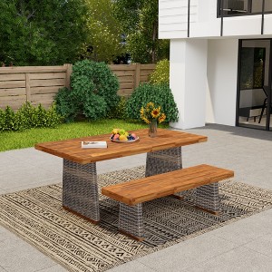 Christopher Knight Home Saltus Outdoor 2 Piece Acacia Wood Dining Set with Handwoven Rattan Legs - 1 of 4