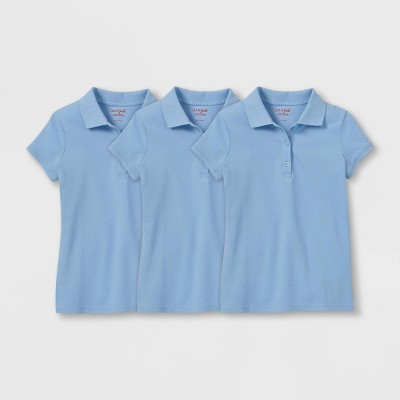 Girls' 3pk Short Sleeve Pique Uniform Polo Shirt - Cat & Jack™ Light Blue
