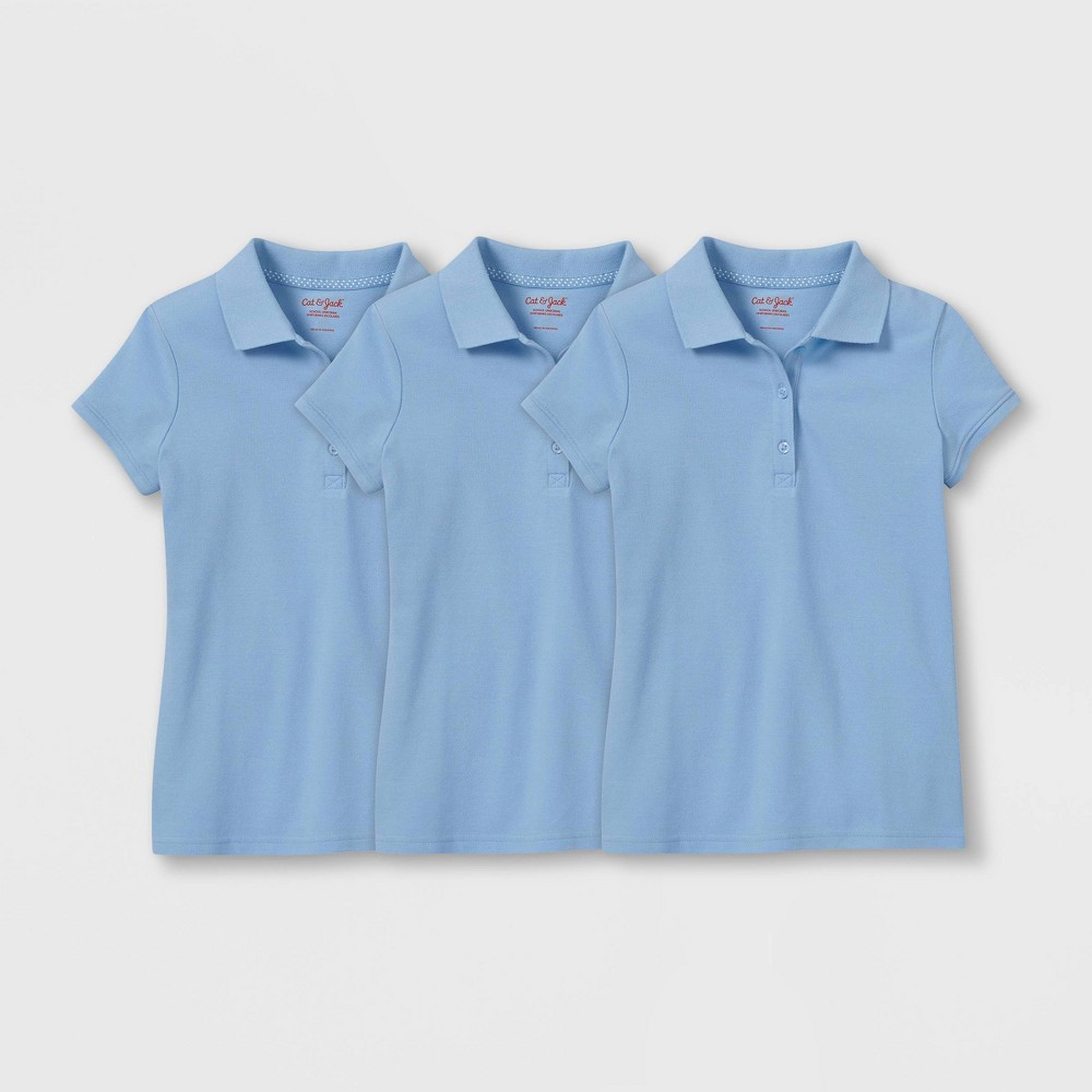 Girls' 3pk Short Sleeve Pique Uniform Polo Shirt - Cat & Jack™ Light Blue XXL