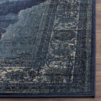 Navy Medallion Rectangular Viscose Area Rug 6'7" x 9'2"