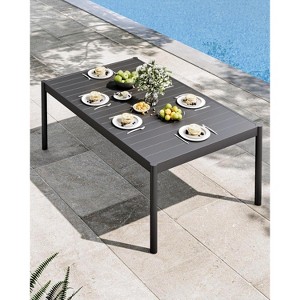Patio Dining Table with Tempered Glass Desktop, Rectangular Outdoor Table, Weather-Resistant Dining Table - 1 of 4