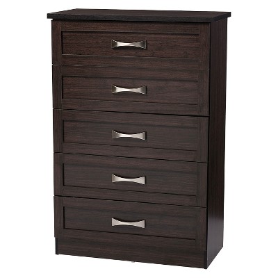 Colburn Modern and Contemporary 5 Drawer Wood Tallboy Storage Chest Dark Brown Finish - Baxton Studio