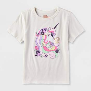 Kids' Adaptive 'Unicorn' Short Sleeve Graphic T-Shirt - Cat & Jack™ Cream