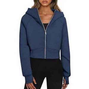 Women's Hoodies Sweatshirt Casual Zip Up Trendy Cropped Hoodie Jackets For Fall - 1 of 3