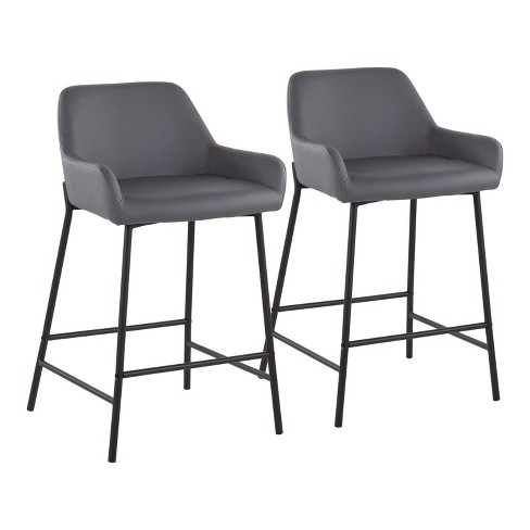 Set Of 2 Daniella Metal/faux Leather Counter Height Barstools Black ...