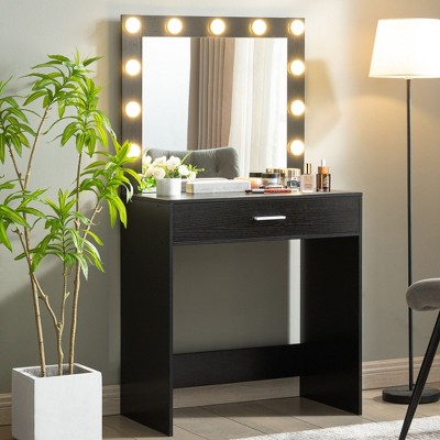 NicBex Vanity Desk with Mirror Small Vanity with Mirror, Compact Makeup Vanity with Large Drawerr, 1 Level Storage Dresser for Apartment