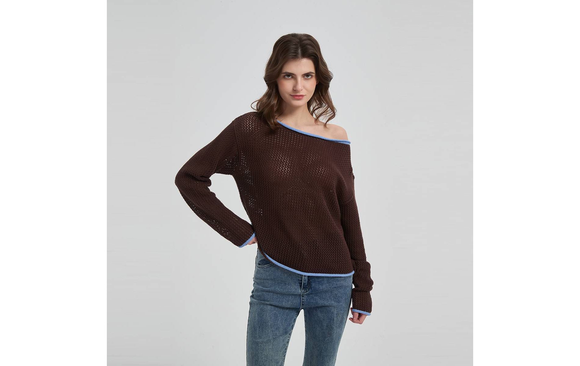 Women's Long Sleeve Contrast Roll Hem Boat Neck Sweater - Wild Fable™