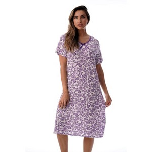 Just Love Womens Short Sleeve Nightgown  - Sleep Dress with Bow -  Purple - Paisley Small - 1 of 3
