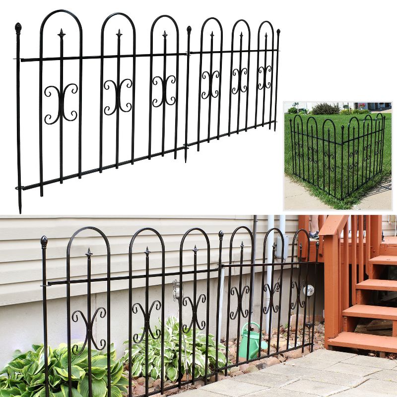 Sunnydaze Outdoor Lawn and Garden Metal Finial Topped Decorative Border Fence Panel Set - 8' - Black - 2pk, 1 of 16