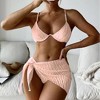 Womens Bikini Sets Tiny Hollow Textured Swimwear with Bottom Cover Ups 3 Piece Bikini Sets Spaghetti Strap Swimwear - 3 of 4