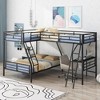 L-Shaped Matal Triple Bunk Bed Frame with Desk for 3 Kids, Twin over Full Bunk Bed with Twin Size Loft Bed Attached, Black - 3 of 4