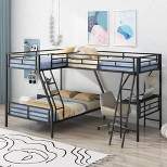 Twin over Full Metal Bunk Bed with Twin Size Loft Bed and Desk, Black - ModernLuxe