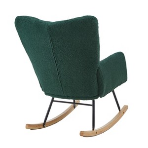 Gulches Green Teddy Fabric Tufted Glider Rocking Chair, Metal Frame & Rubber Wood Legs, 300 lbs Capacity for Living Room & Bedroom - 1 of 4