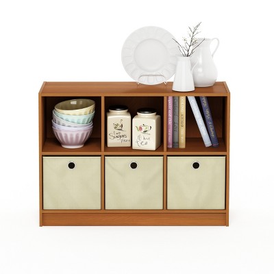 Modern Black Wood 6-Cube Storage Organizer with Bins
