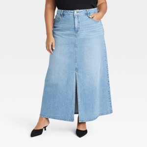 Women's Denim Maxi Skirt - Ava & Viv™ Medium Wash - 1 of 3