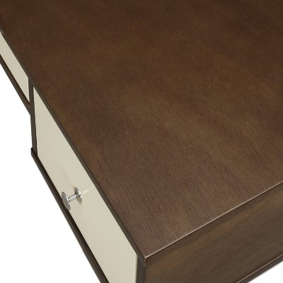 Medium Brown and White Rubberwood Writing Desk with Drawers