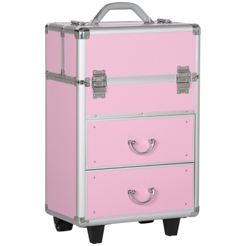 HOMCOM Rolling Makeup Train Case, Large Storage Cosmetic Trolley, Lockable Traveling Cart Trunk with Folding Trays, Swivel Wheels and Keys - image 1 of 4