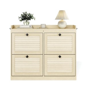 Large Shoe Storage Cabinet with 4 Flip Drawers, Freestanding Narrow Shoe Organizer with Hooks and Storage - 1 of 4