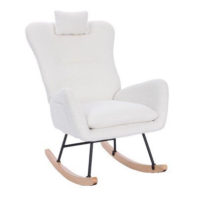 Upholstered Rocking Chair for Nursery or Living Room, Teddy Fabric Accent Glider with High Back and Cushion-The Pop Home