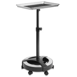 Saloniture Rolling Salon Aluminum Instrument Tray - Portable Hair Stylist Trolley with Mat, Black