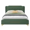 Racxily Leather Bed Frame, Wingback Headboard & Footboard with Gold Metal, PU Upholstered - 2 of 4