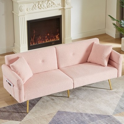 NicBex Teddy Buttons Tufted Accent Loveseat Sofa with Side Pocket & Foldable Armrest,Folding Sleeper Chair for Living Room,Bedroom