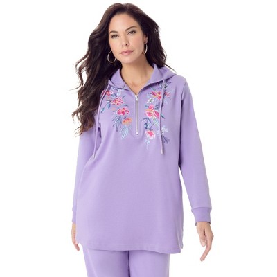 Roaman's Women's Plus Size Embroidered French Terry Hoodie